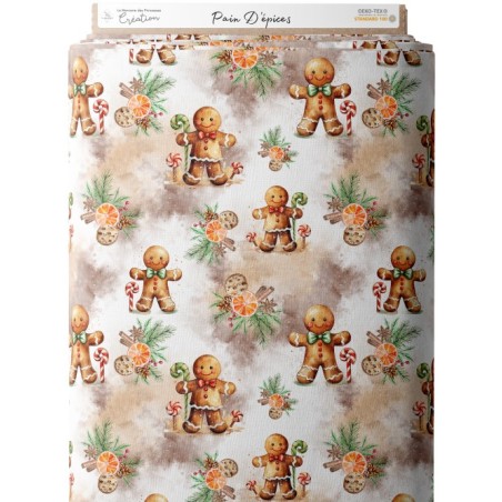 Tissu coton imprimé Pain d'Epices - Certifié Oeko-Tex® Mercerie des Princesses