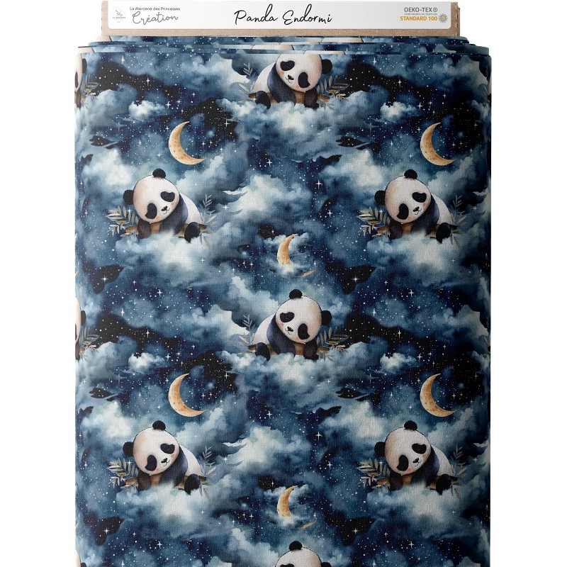 Tissu coton imprimé pour enfants Panda endormi - Certifié Oeko-Tex® Mercerie des Princesses