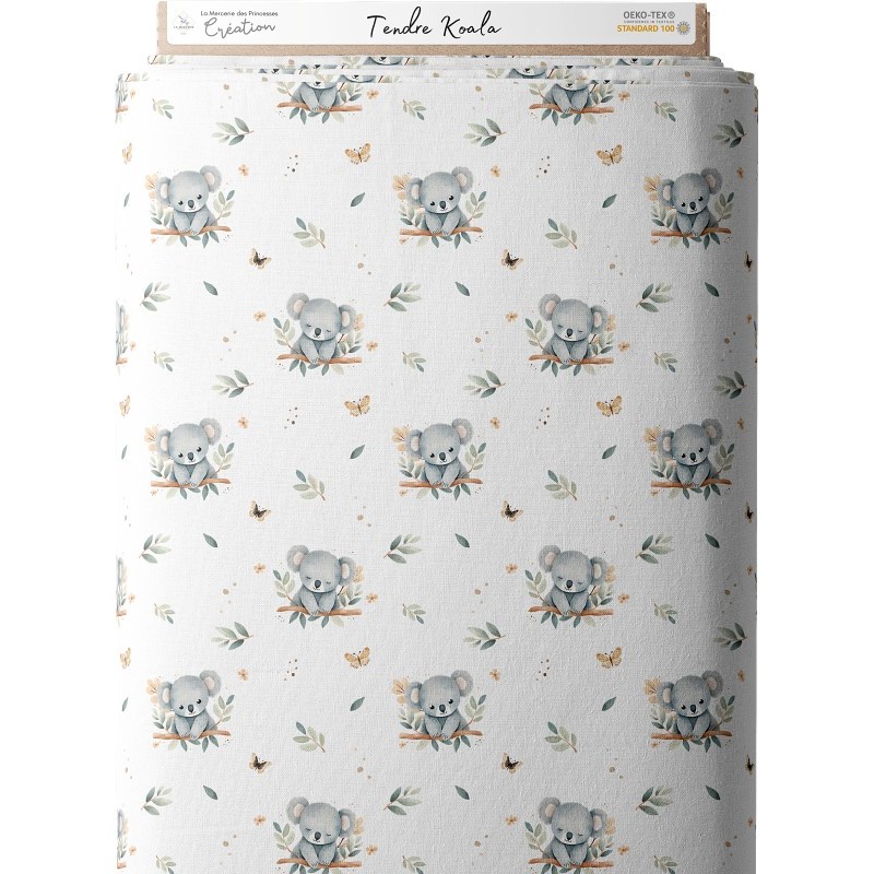 Tissu coton imprimé pour enfants Tendre Koala  - Certifié Oeko-Tex® Mercerie des Princesses