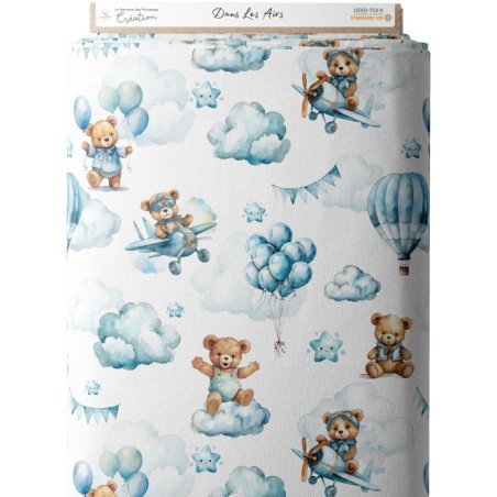 Tissu coton imprimé pour enfants Ourson Dans Les Airs- Certifié Oeko-Tex® Mercerie des Princesses
