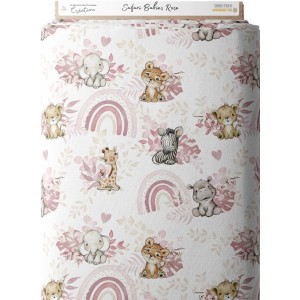 Tissu coton imprimé pour enfants Safari Babies Rose- Certifié Oeko-Tex® Mercerie des Princesses