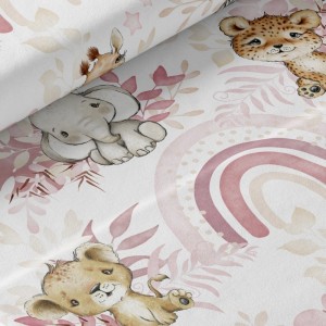  Tissu coton imprimé pour enfants Safari Babies Rose- Certifié Oeko-Tex® Mercerie des Princesses