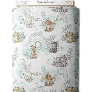 Tissu coton imprimé pour enfants Safari Babies Vert- Certifié Oeko-Tex® Mercerie des Princesses