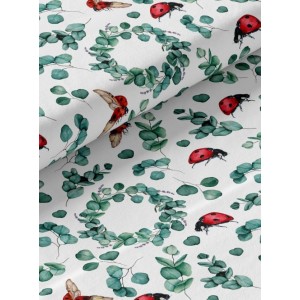  Tissu coton imprimé pour enfants Coccinelle Eucalyptus- Certifié Oeko-Tex® Mercerie des Princesses