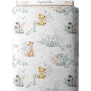 Tissu coton imprimé pour enfants Tropik Vert d'eau- Certifié Oeko-Tex® Mercerie des Princesses