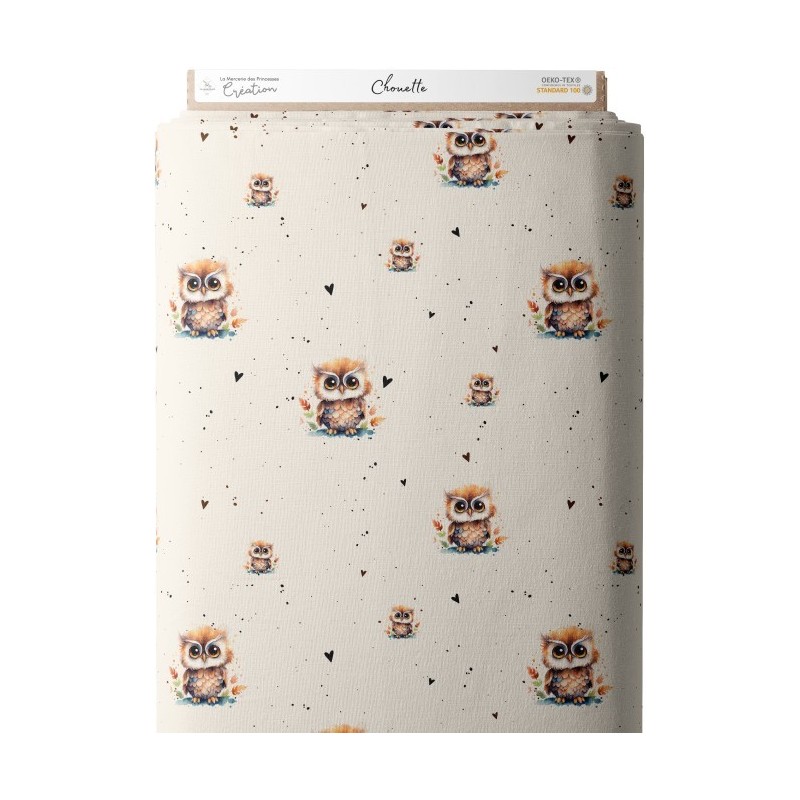 Tissu coton imprimé pour enfants Chouette- Certifié Oeko-Tex® Mercerie des Princesses