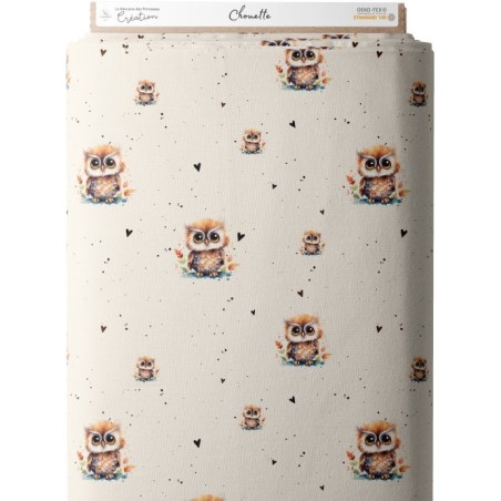 Tissu coton imprimé pour enfants Chouette- Certifié Oeko-Tex® Mercerie des Princesses