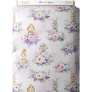 Tissu coton imprimé pour enfants Fleurs et lapins- Certifié Oeko-Tex® Mercerie des Princesses