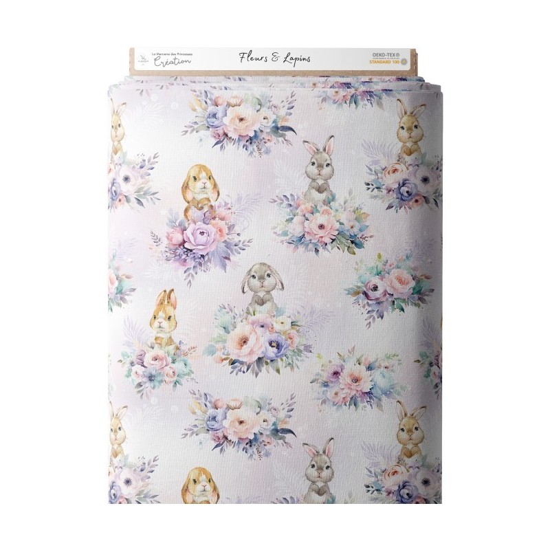 Tissu coton imprimé pour enfants Fleurs et lapins- Certifié Oeko-Tex® Mercerie des Princesses