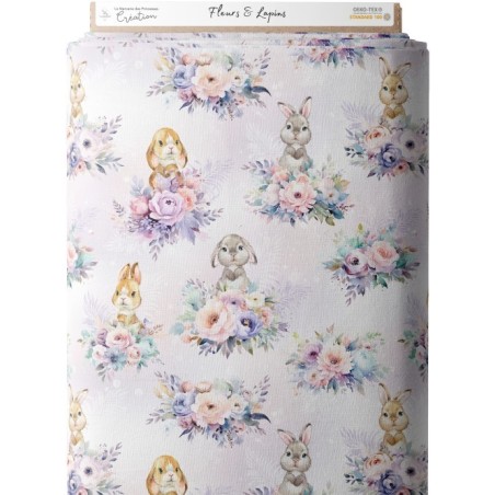 Tissu coton imprimé pour enfants Fleurs et lapins- Certifié Oeko-Tex® Mercerie des Princesses