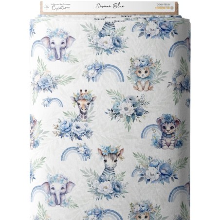 Tissu coton imprimé pour enfants Savana Blue- Certifié Oeko-Tex® Mercerie des Princesses