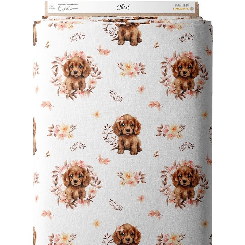 Tissu coton imprimé pour enfants chiots- Certifié Oeko-Tex® Mercerie des Princesses