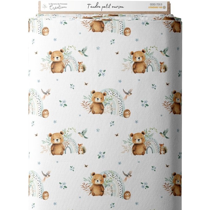 Tissu coton imprimé pour enfants Tendre petit ourson- Certifié Oeko-Tex® Mercerie des Princesses
