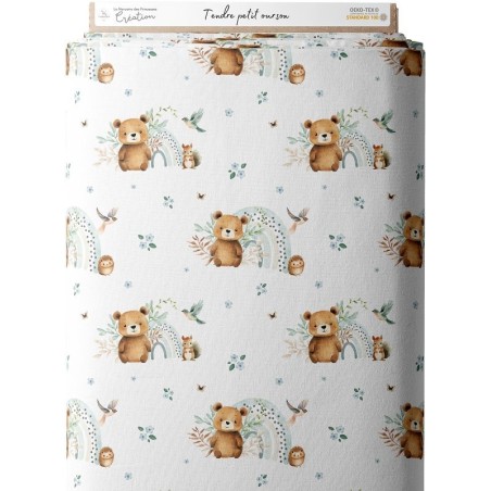 Tissu coton imprimé pour enfants Tendre petit ourson- Certifié Oeko-Tex® Mercerie des Princesses