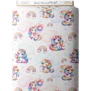 Tissu coton imprimé pour enfants Licorne Arc-en-ciel Pastel- Certifié Oeko-Tex® Mercerie des Princesses