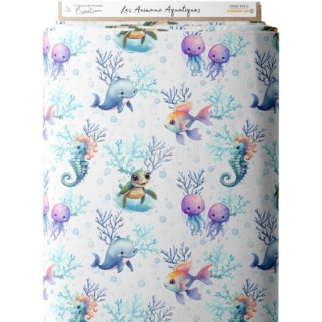Tissu coton imprimé pour enfants Les Animaux Aquatiques- Certifié Oeko-Tex® Mercerie des Princesses