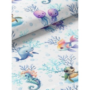  Tissu coton imprimé pour enfants Les Animaux Aquatiques- Certifié Oeko-Tex® Mercerie des Princesses