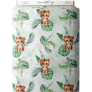 Tissu coton imprimé pour enfants Savane Bébé Tigre- Certifié Oeko-Tex® Mercerie des Princesses