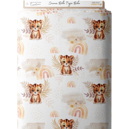 Tissu coton imprimé pour enfants Savane Bébé Tigre Boho - Certifié Oeko-Tex® Mercerie des Princesses