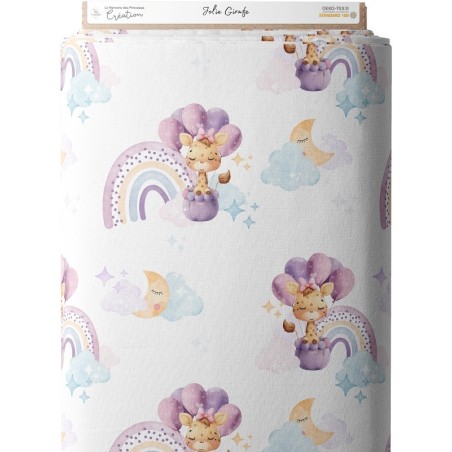 Tissu coton imprimé pour enfants Jolie Girafe- Certifié Oeko-Tex® Mercerie des Princesses