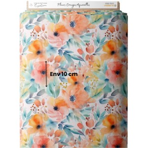  Tissu coton imprimé Fleurs Oranges Aquarelles - Certifié Oeko-Tex® Mercerie des Princesses