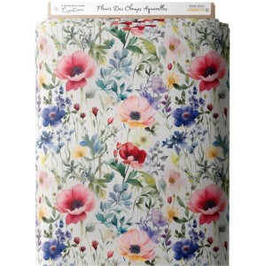Tissu coton imprimé Fleurs Des Champs Aquarelles - Certifié Oeko-Tex® Mercerie des Princesses