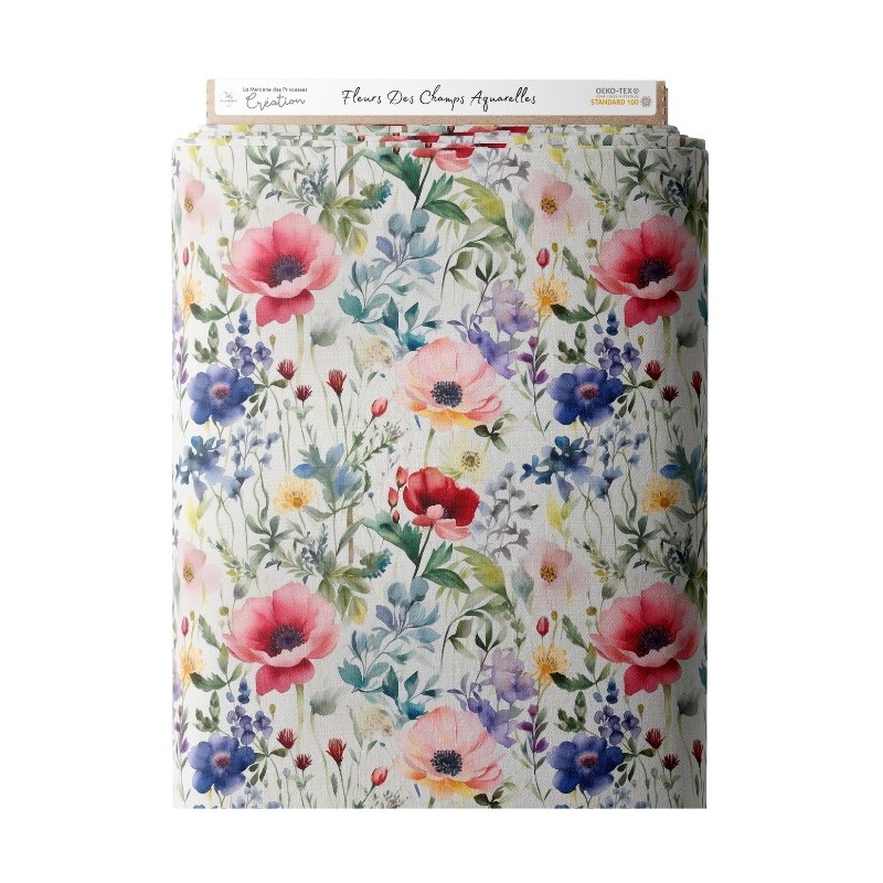 Tissu coton imprimé Fleurs Des Champs Aquarelles - Certifié Oeko-Tex® Mercerie des Princesses