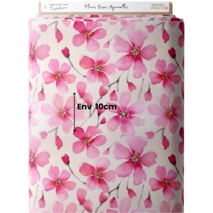 Tissu coton imprimé Fleurs Roses Aquarelles - Certifié Oeko-Tex® Mercerie des Princesses