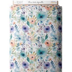 Tissu coton imprimé Fleurs Vertes Aquarelles - Certifié Oeko-Tex® Mercerie des Princesses
