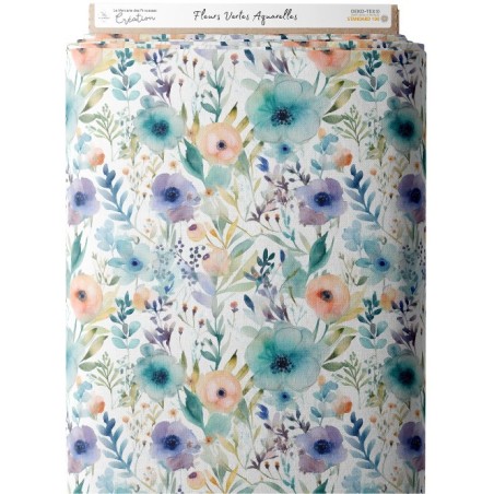 Tissu coton imprimé Fleurs Vertes Aquarelles - Certifié Oeko-Tex® Mercerie des Princesses