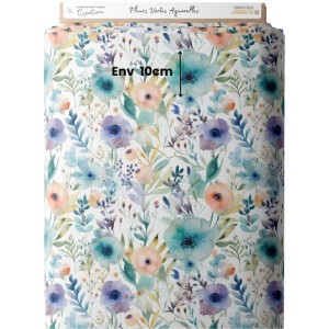  Tissu coton imprimé Fleurs Vertes Aquarelles - Certifié Oeko-Tex® Mercerie des Princesses