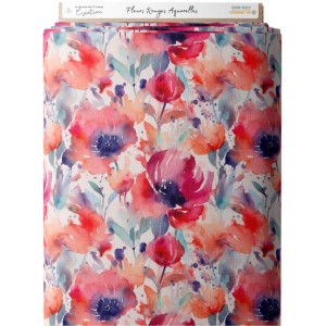 Tissu coton imprimé Fleurs Rouges Aquarelles - Certifié Oeko-Tex® Mercerie des Princesses