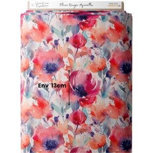  Tissu coton imprimé Fleurs Rouges Aquarelles - Certifié Oeko-Tex® Mercerie des Princesses
