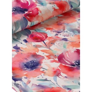  Tissu coton imprimé Fleurs Rouges Aquarelles - Certifié Oeko-Tex® Mercerie des Princesses