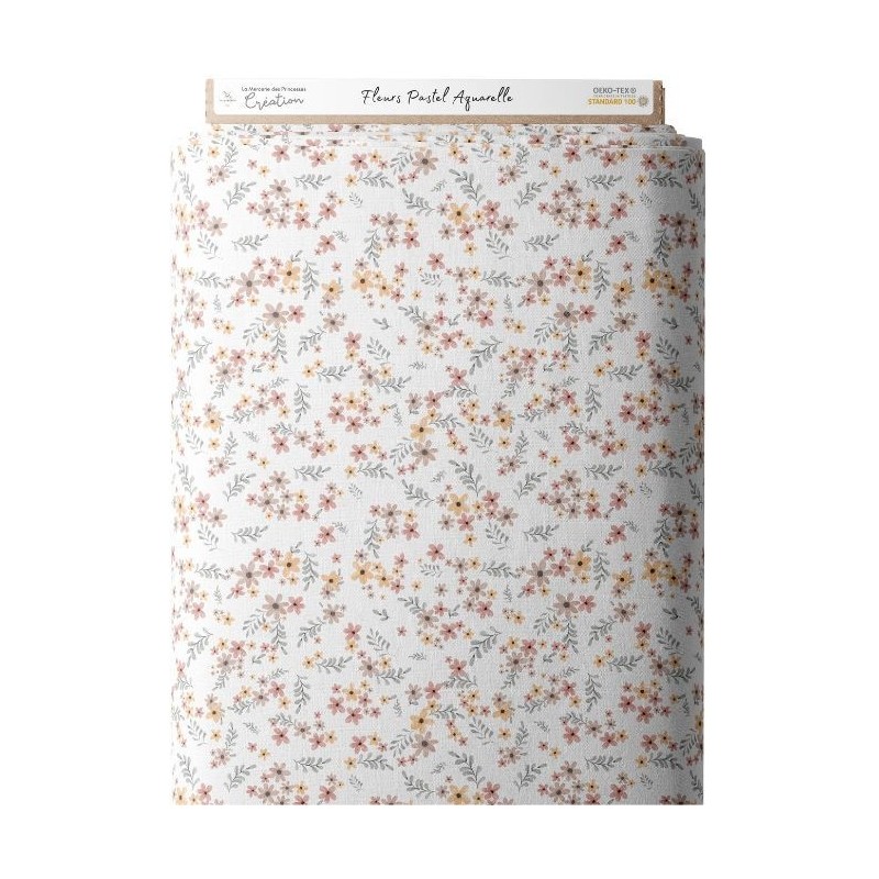 Tissu coton imprimé Fleurs Pastel Aquarelle - Certifié Oeko-Tex® Mercerie des Princesses