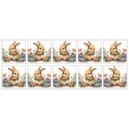 Coupon Lingettes Lapin fleuri coton imprimé à réaliser soi-même  - Certifié Oeko-Tex®