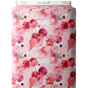 Tissu coton imprimé fruit Cerise Aquarelle- Certifié Oeko-Tex® Mercerie des Princesses