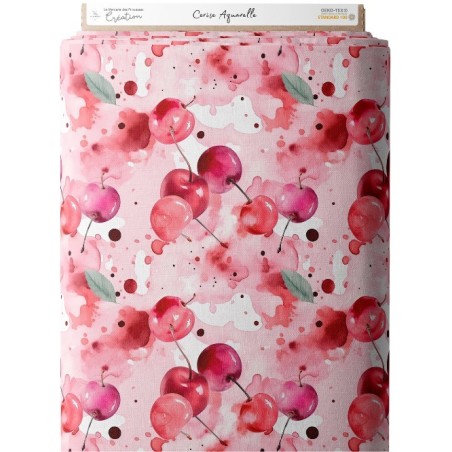 Tissu coton imprimé fruit Cerise Aquarelle- Certifié Oeko-Tex® Mercerie des Princesses