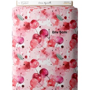 Tissu coton imprimé fruit Cerise Aquarelle- Certifié Oeko-Tex® Mercerie des Princesses