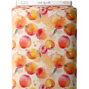 Tissu coton imprimé fruit Pêche Aquarelle- Certifié Oeko-Tex® Mercerie des Princesses
