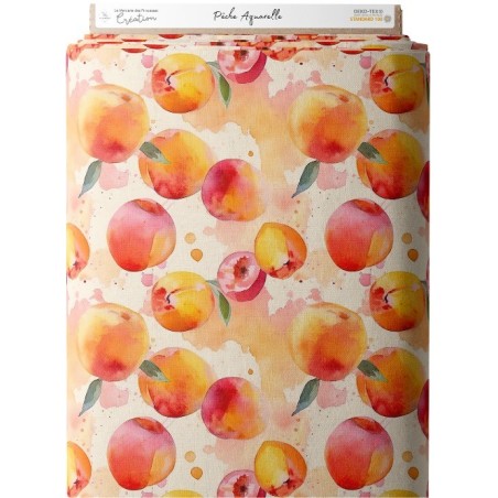 Tissu coton imprimé fruit Pêche Aquarelle- Certifié Oeko-Tex® Mercerie des Princesses
