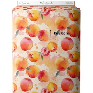 Tissu coton imprimé fruit Pêche Aquarelle- Certifié Oeko-Tex® Mercerie des Princesses