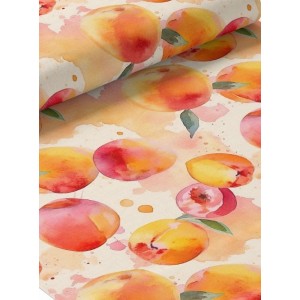  Tissu coton imprimé fruit Pêche Aquarelle- Certifié Oeko-Tex® Mercerie des Princesses