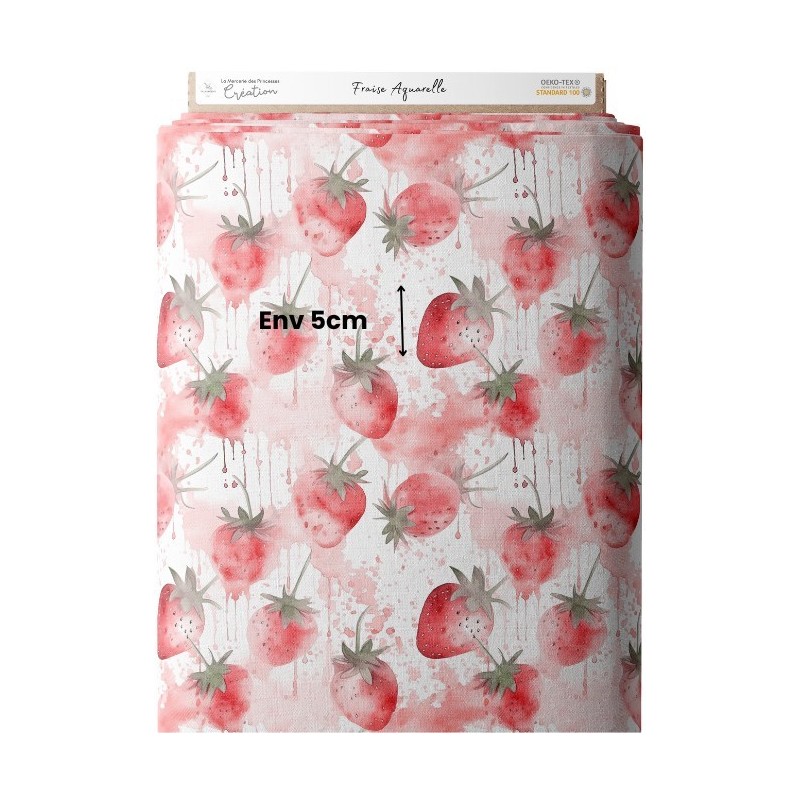 Tissu coton imprimé fruit Fraise Aquarelle- Certifié Oeko-Tex® Mercerie des Princesses