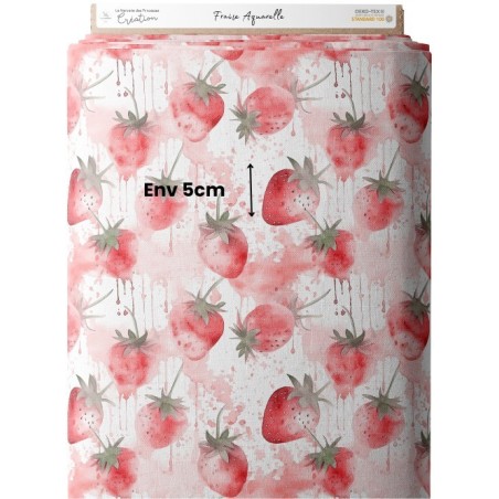 Tissu coton imprimé fruit Fraise Aquarelle- Certifié Oeko-Tex® Mercerie des Princesses
