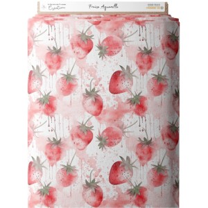  Tissu coton imprimé fruit Fraise Aquarelle- Certifié Oeko-Tex® Mercerie des Princesses