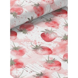  Tissu coton imprimé fruit Fraise Aquarelle- Certifié Oeko-Tex® Mercerie des Princesses