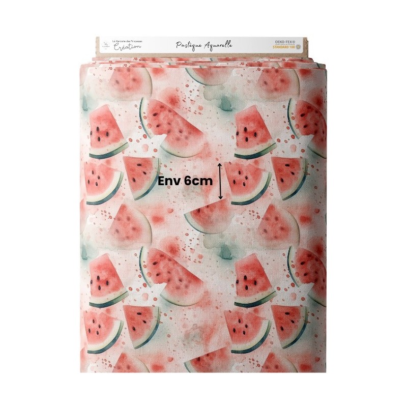 Tissu coton imprimé fruit Pastèque Aquarelle- Certifié Oeko-Tex® Mercerie des Princesses