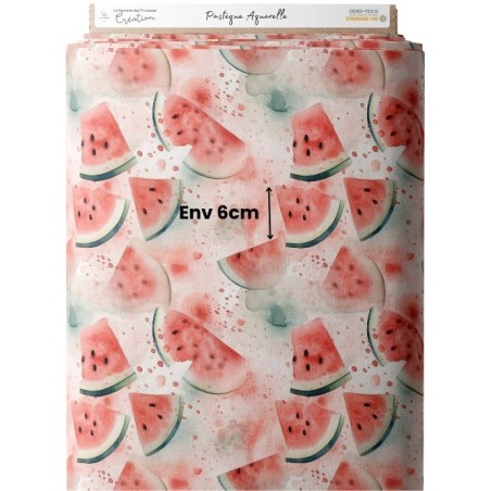 Tissu coton imprimé fruit Pastèque Aquarelle- Certifié Oeko-Tex® Mercerie des Princesses