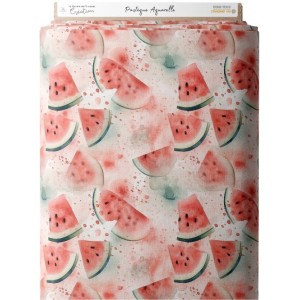  Tissu coton imprimé fruit Pastèque Aquarelle- Certifié Oeko-Tex® Mercerie des Princesses